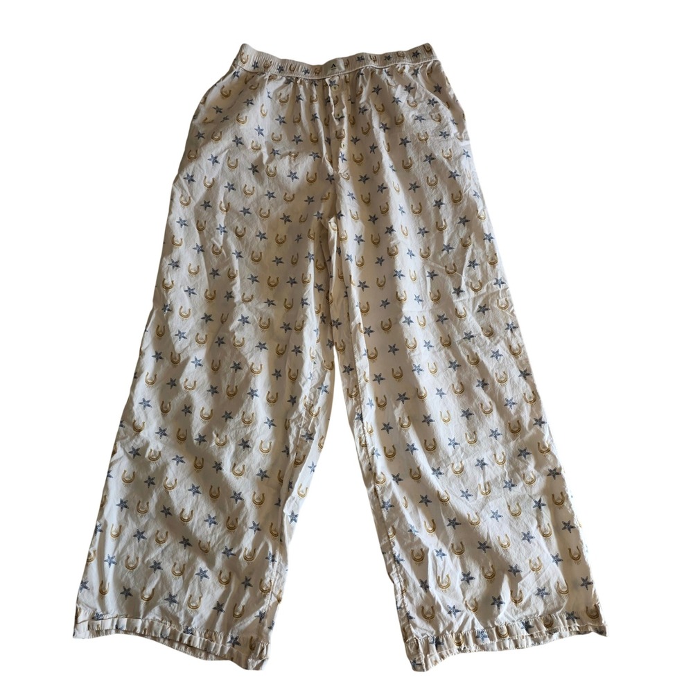 Anthropologie Pajama Pants Small Cream Star Horseshoe Print Wide Leg Sleepwear
